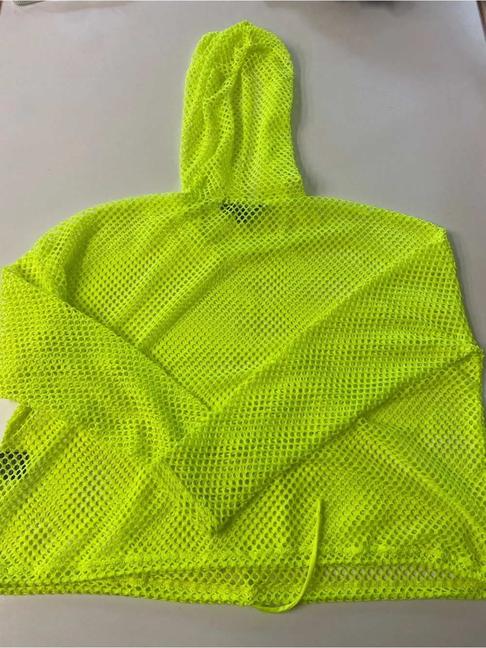 Neon Green Fishnet Hoodie Swimsuit Cover Drawstring, like new, juniors size L
